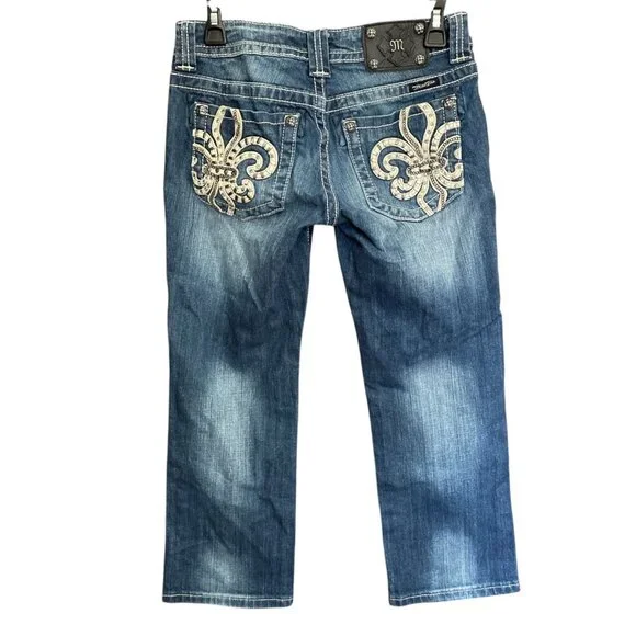 VINTAGE Y2K MISS ME CAPRIS  Fleur de Lis Bling SZ 27 - Picture 2 of 9